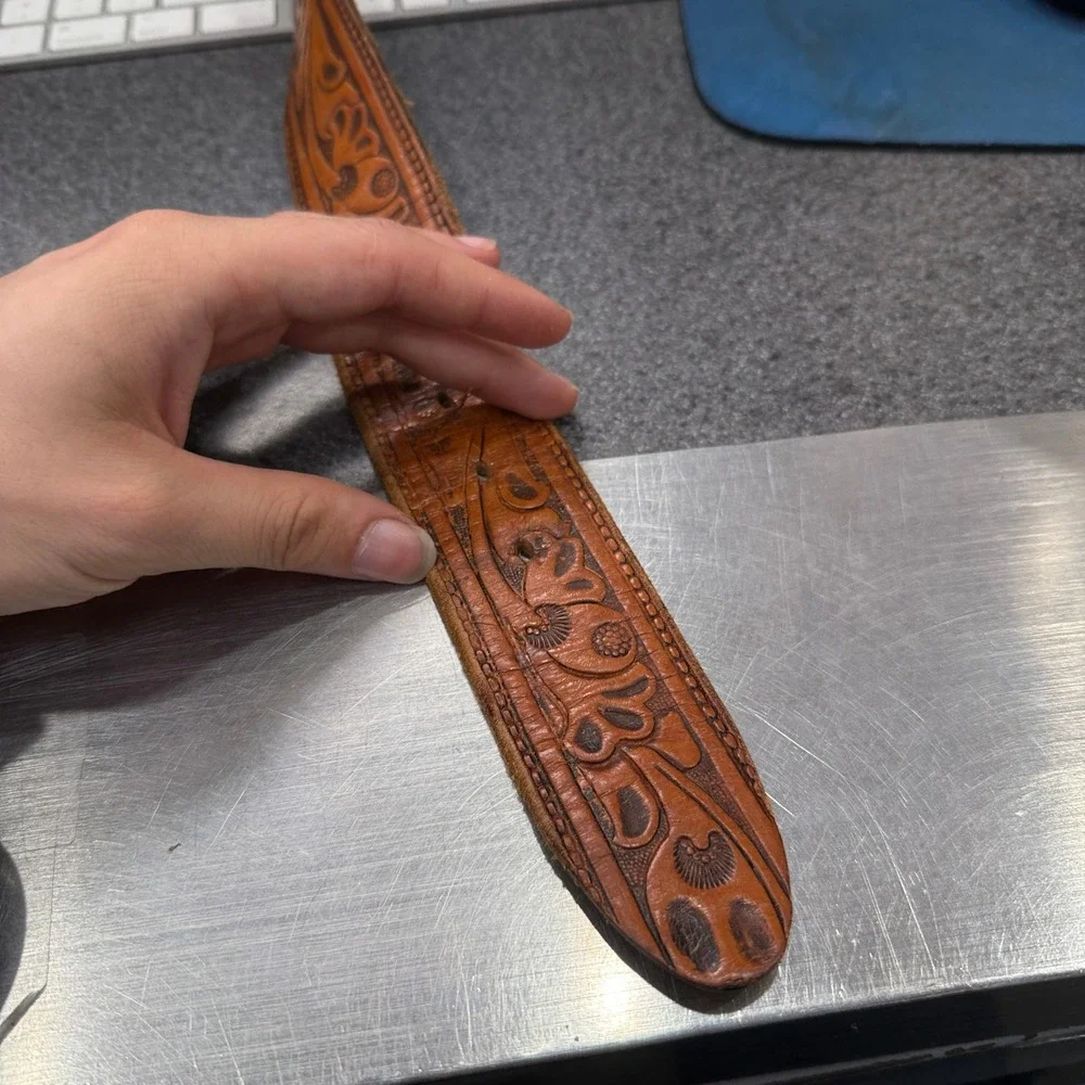Harness Cowhide Belt Mens 32 Brown Good Floral Tooled Coastal Buckle